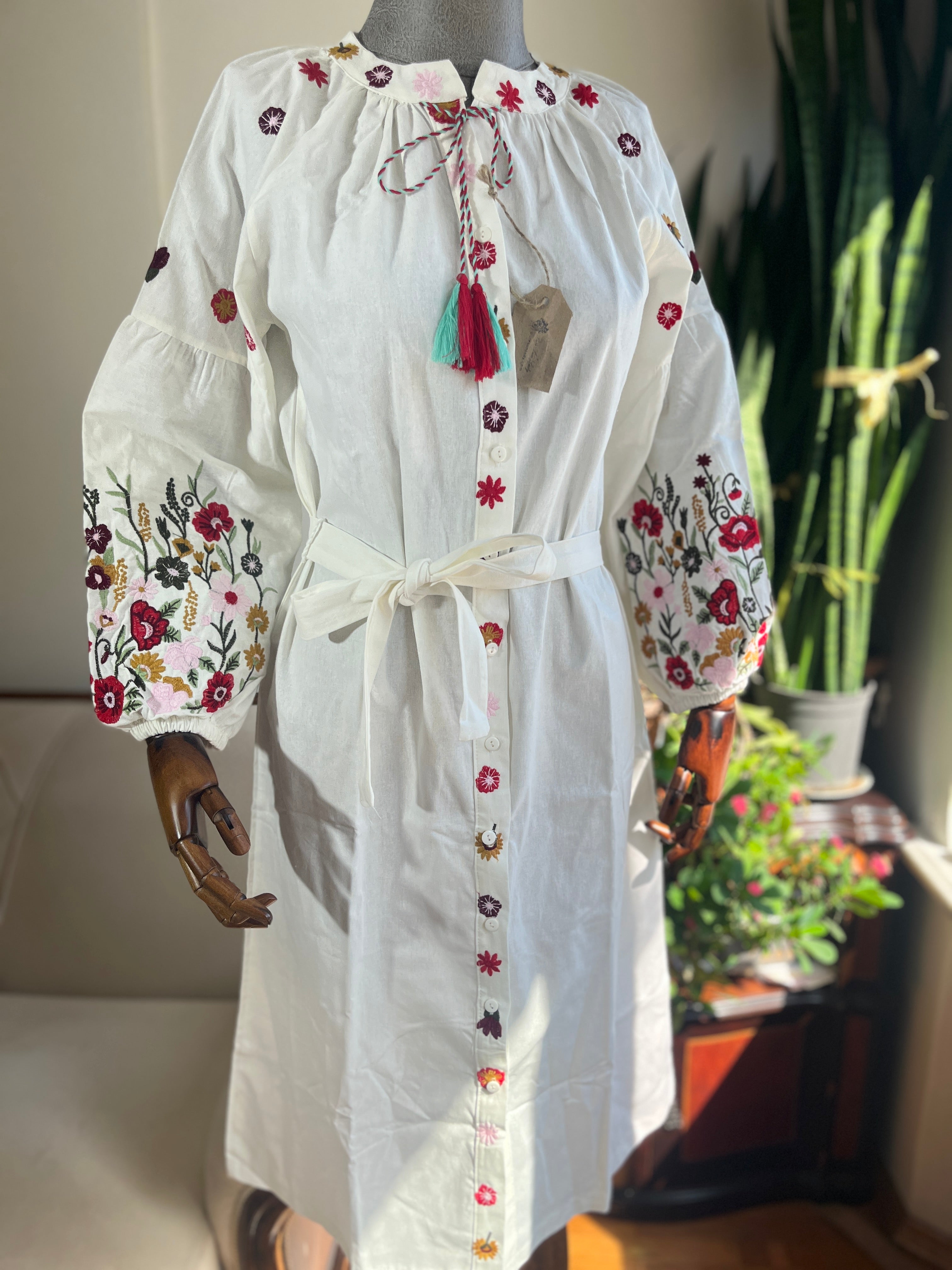Floral Embroidered Long Balloon Sleeve Dress Boho Chic Maxi Dress, V puresunlady Floral Embroidered Long Balloon Sleeve Dress Boho Chic Maxi Dress, V puresunlady