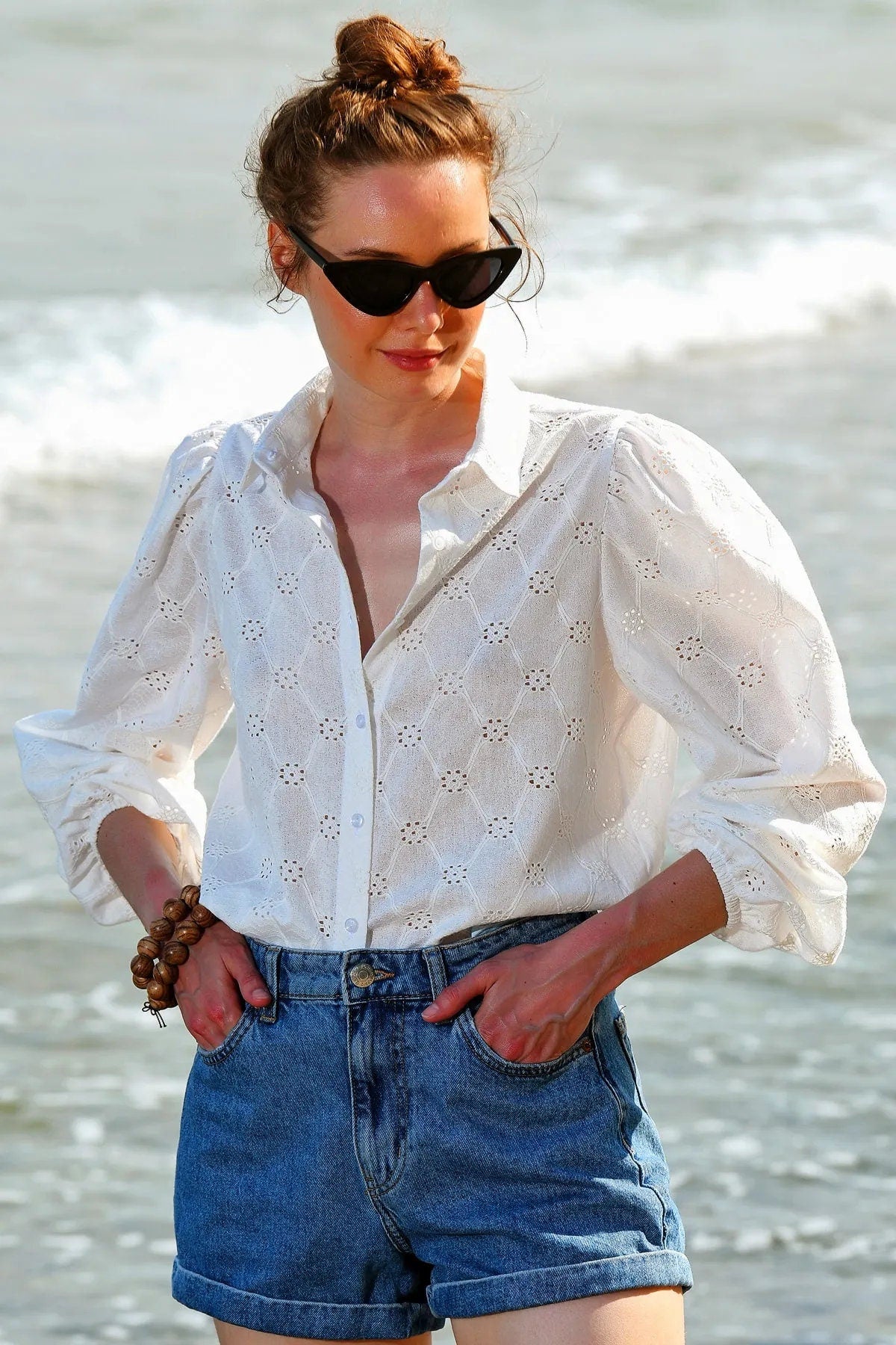 White Sheer Peplum Long Sleeve Blouse | Rami - BabyMonster