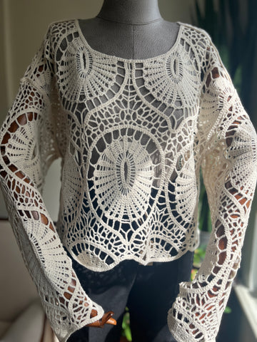 Elegant Crochet Lace Blouse - Standard Size, Stylish Women's Top for Any Occasion