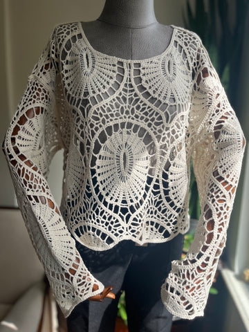 Elegant Crochet Lace Blouse - Standard Size, Stylish Women's Top for Any Occasion