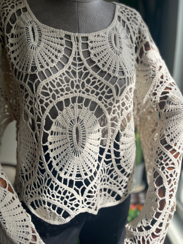 Elegant Crochet Lace Blouse - Standard Size, Stylish Women's Top for Any Occasion