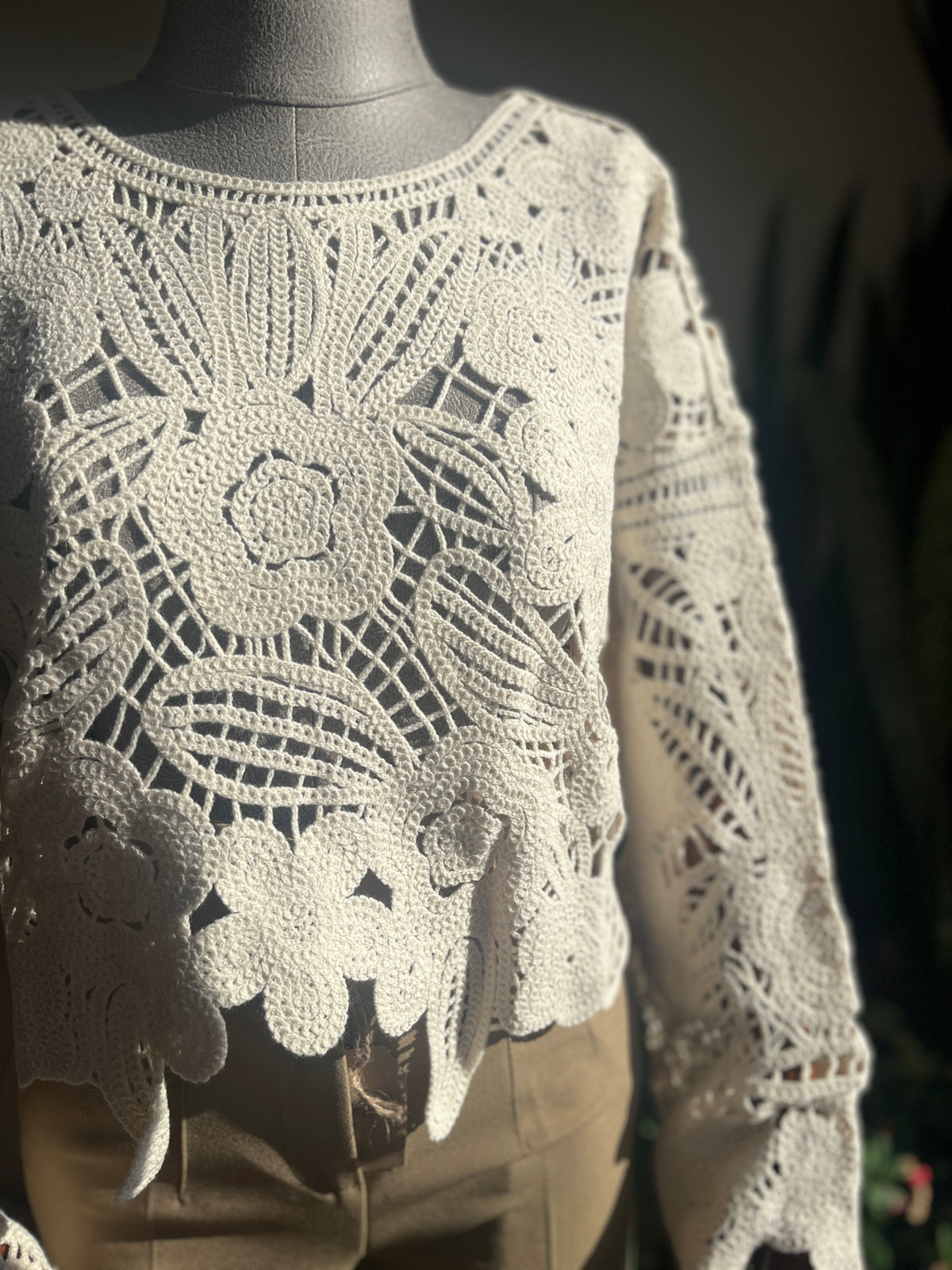 Elegant Crocheted Lace Blouse – Standard Size, Boho Chic Women's Top