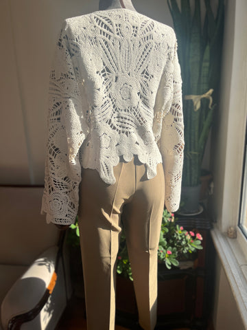 Elegant Crocheted Lace Blouse – Standard Size, Boho Chic Women's Top