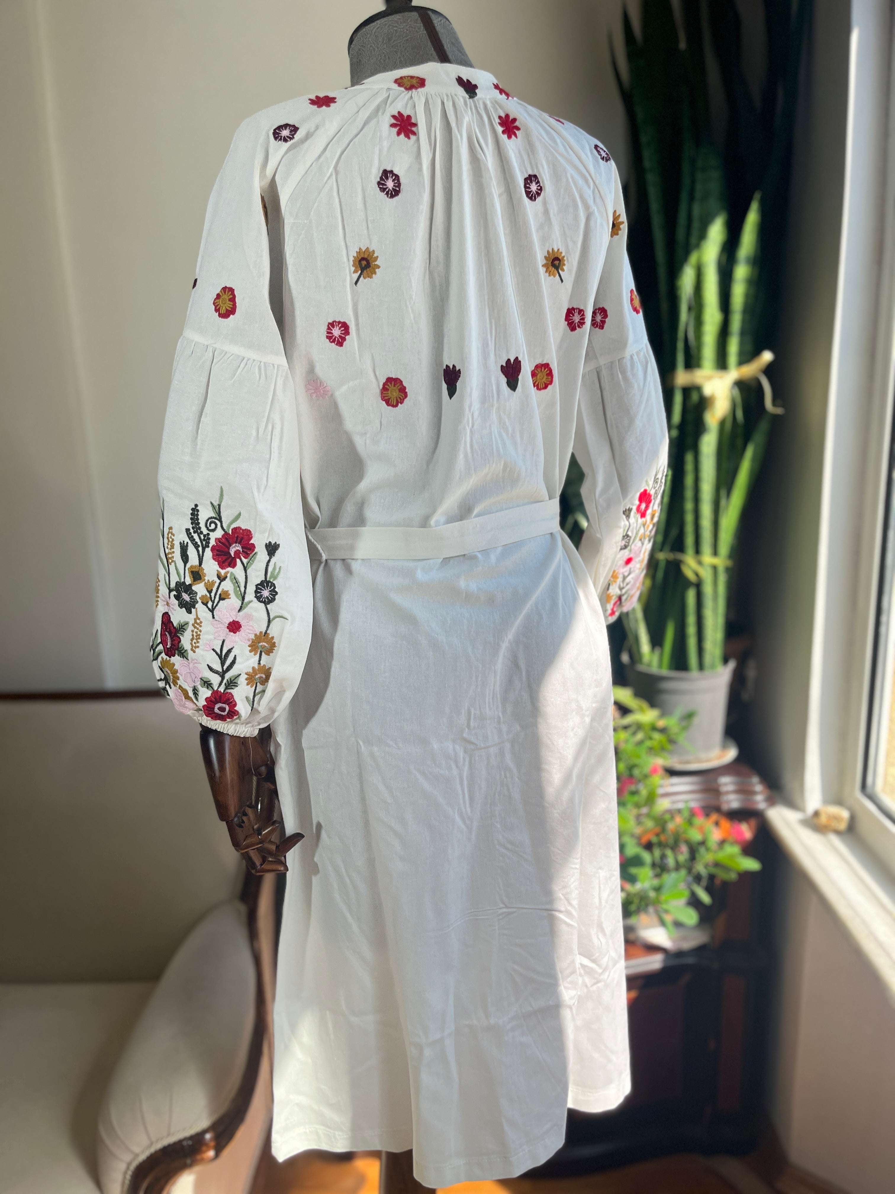 Floral Embroidered Long Balloon Sleeve Dress Boho Chic Maxi Dress, V puresunlady Floral Embroidered Long Balloon Sleeve Dress Boho Chic Maxi Dress, V puresunlady