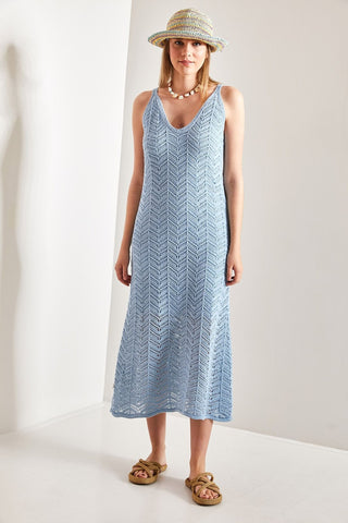 Women's Strappy Openwork Summer Knit Dress – Lightweight Lined Acrylic Beach Dress, Boho Chic Breathable Vacation Outfit, Trendy Sleeveless Resort Wear for Effortless Style