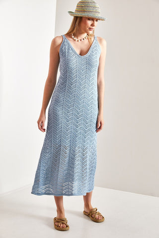 Women's Strappy Openwork Summer Knit Dress – Lightweight Lined Acrylic Beach Dress, Boho Chic Breathable Vacation Outfit, Trendy Sleeveless Resort Wear for Effortless Style
