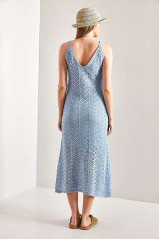 Women's Strappy Openwork Summer Knit Dress – Lightweight Lined Acrylic Beach Dress, Boho Chic Breathable Vacation Outfit, Trendy Sleeveless Resort Wear for Effortless Style