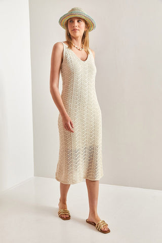 Women's Strappy Openwork Summer Knit Dress – Lightweight Lined Acrylic Beach Dress, Boho Chic Breathable Vacation Outfit, Trendy Sleeveless Resort Wear for Effortless Style