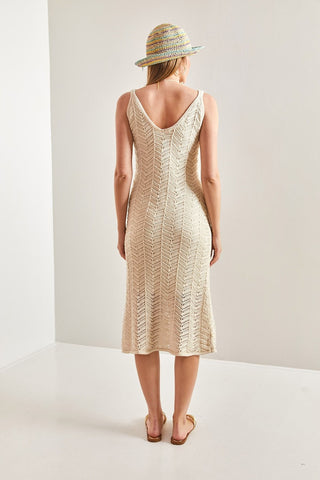 Women's Strappy Openwork Summer Knit Dress – Lightweight Lined Acrylic Beach Dress, Boho Chic Breathable Vacation Outfit, Trendy Sleeveless Resort Wear for Effortless Style