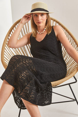 Women's Strappy Openwork Summer Knit Dress – Lightweight Lined Acrylic Beach Dress, Boho Chic Breathable Vacation Outfit, Trendy Sleeveless Resort Wear for Effortless Style