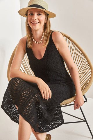 Women's Strappy Openwork Summer Knit Dress – Lightweight Lined Acrylic Beach Dress, Boho Chic Breathable Vacation Outfit, Trendy Sleeveless Resort Wear for Effortless Style
