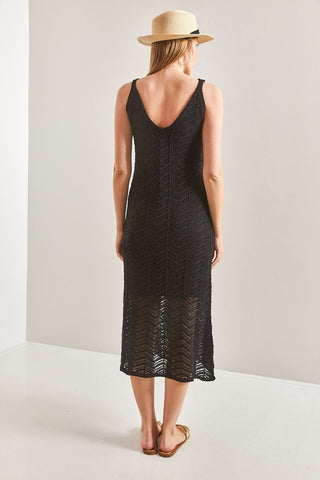 Women's Strappy Openwork Summer Knit Dress – Lightweight Lined Acrylic Beach Dress, Boho Chic Breathable Vacation Outfit, Trendy Sleeveless Resort Wear for Effortless Style