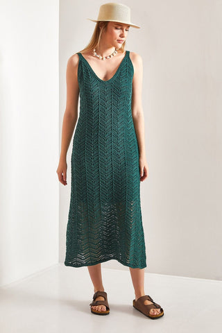 Women's Strappy Openwork Summer Knit Dress – Lightweight Lined Acrylic Beach Dress, Boho Chic Breathable Vacation Outfit, Trendy Sleeveless Resort Wear for Effortless Style