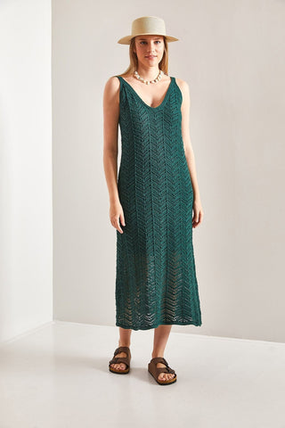 Women's Strappy Openwork Summer Knit Dress – Lightweight Lined Acrylic Beach Dress, Boho Chic Breathable Vacation Outfit, Trendy Sleeveless Resort Wear for Effortless Style