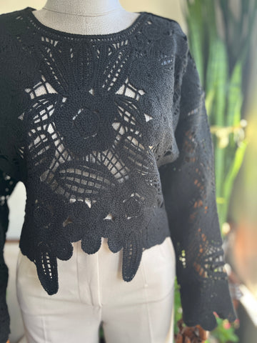 Elegant Crocheted Lace Blouse – Standard Size, Boho Chic Women's Top