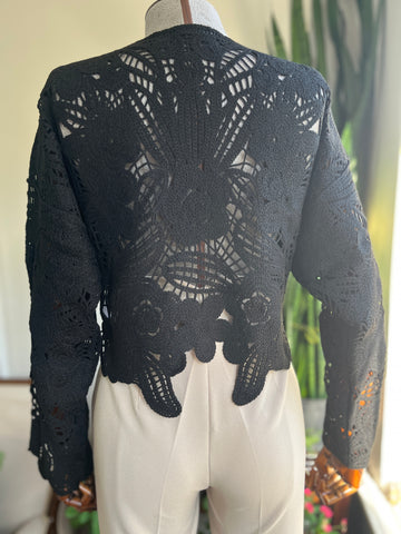 Elegant Crocheted Lace Blouse – Standard Size, Boho Chic Women's Top