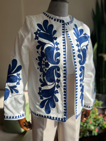 Women's Ethnic Patterned Embroidered Crew-Neck Jacket for Unique Style, Stylish Women's Outerwear