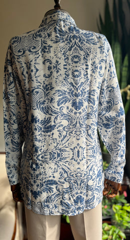 Women's Stylish Patterned Navy Blue Viscose Shirt – Elegant Long Sleeve Button-Up Blouse, Soft & Lightweight Casual Chic Top for Effortless Sophistication