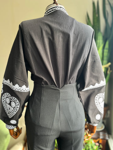 Bohemian Ethnic Embroidered Blouse with Pompom Details – Stylish Long Sleeve Top