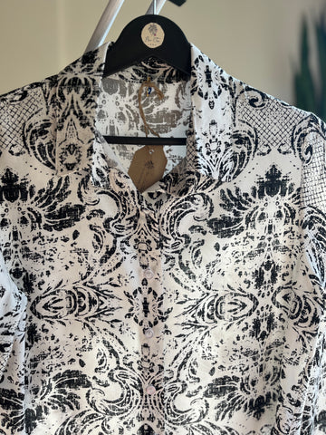 Women's Stylish Patterned Navy Blue Viscose Shirt – Elegant Long Sleeve Button-Up Blouse, Soft & Lightweight Casual Chic Top for Effortless Sophistication