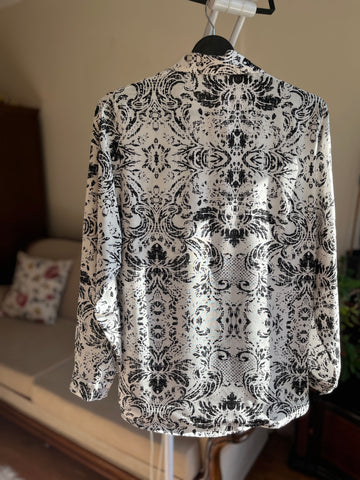 Women's Stylish Patterned Navy Blue Viscose Shirt – Elegant Long Sleeve Button-Up Blouse, Soft & Lightweight Casual Chic Top for Effortless Sophistication