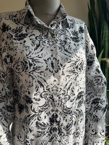 Women's Stylish Patterned Navy Blue Viscose Shirt – Elegant Long Sleeve Button-Up Blouse, Soft & Lightweight Casual Chic Top for Effortless Sophistication