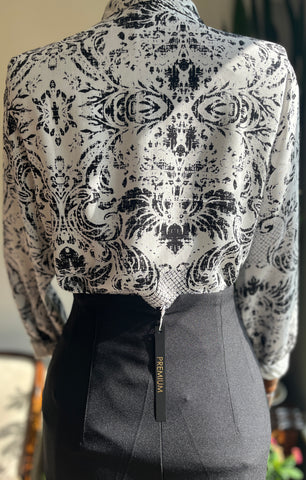 Women's Stylish Patterned Navy Blue Viscose Shirt – Elegant Long Sleeve Button-Up Blouse, Soft & Lightweight Casual Chic Top for Effortless Sophistication