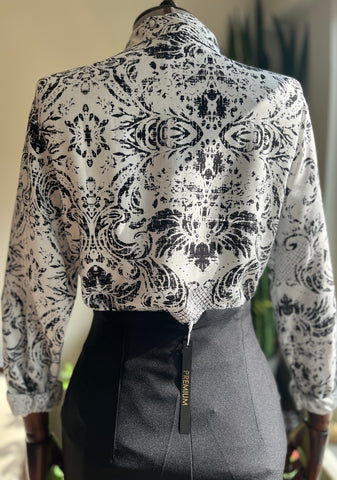 Women's Stylish Patterned Navy Blue Viscose Shirt – Elegant Long Sleeve Button-Up Blouse, Soft & Lightweight Casual Chic Top for Effortless Sophistication
