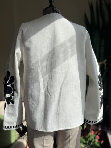 Women's Ethnic Patterned Embroidered Crew-Neck Jacket for Unique Style, Stylish Women's Outerwear