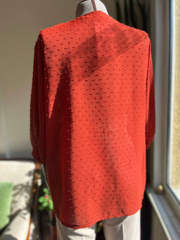 Floral Embroidered Transparent Blouse with Tassel Details – Stylish 3/4 Sleeve Textured Top