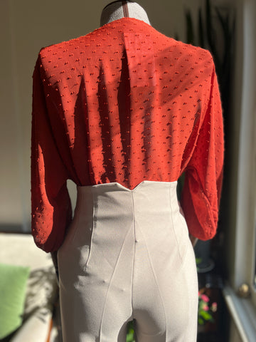 Floral Embroidered Transparent Blouse with Tassel Details – Stylish 3/4 Sleeve Textured Top