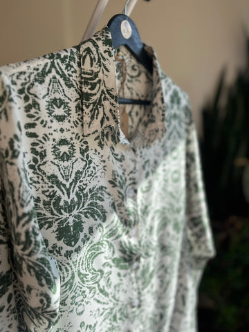 Women's Stylish Patterned Navy Blue Viscose Shirt – Elegant Long Sleeve Button-Up Blouse, Soft & Lightweight Casual Chic Top for Effortless Sophistication