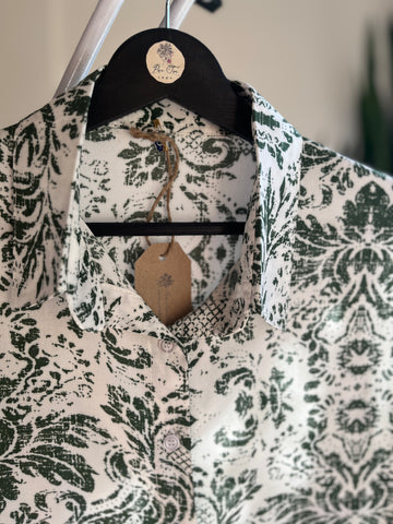 Women's Stylish Patterned Navy Blue Viscose Shirt – Elegant Long Sleeve Button-Up Blouse, Soft & Lightweight Casual Chic Top for Effortless Sophistication