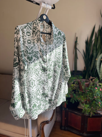 Women's Stylish Patterned Navy Blue Viscose Shirt – Elegant Long Sleeve Button-Up Blouse, Soft & Lightweight Casual Chic Top for Effortless Sophistication