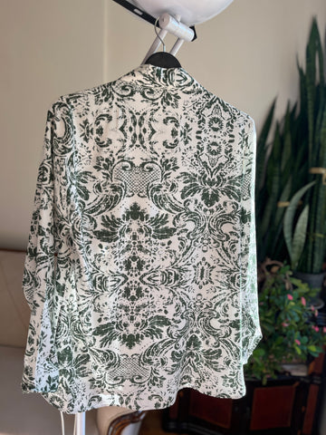 Women's Stylish Patterned Navy Blue Viscose Shirt – Elegant Long Sleeve Button-Up Blouse, Soft & Lightweight Casual Chic Top for Effortless Sophistication