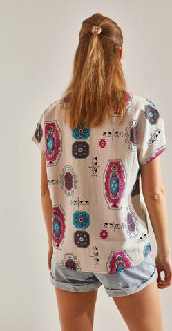 Power Dressing, Reimagined in Linen -- Patterned Batwing Sleeve Linen Shirt