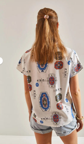 Power Dressing, Reimagined in Linen -- Patterned Batwing Sleeve Linen Shirt