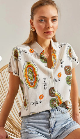 Power Dressing, Reimagined in Linen -- Patterned Batwing Sleeve Linen Shirt