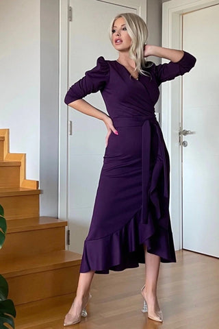 Midi Length Belted Dress-Designer Women- Gift For Woman - Crepe Fabric- Luxury Dress For Woman- Cocktail Dress