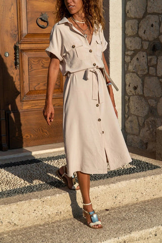 Vintage Safari Summer Dress, Belted, With Pocket Short Sleeve,Polo Col – puresunlady
