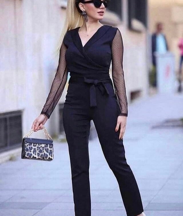 Womens Jumpsuit Long Sleeves, Jumpsuit Women Formal, Wedding Jumpsuit Women, Elegant Jumpsuit Women, Jumpsuit With Belt, Black Jumpsuit