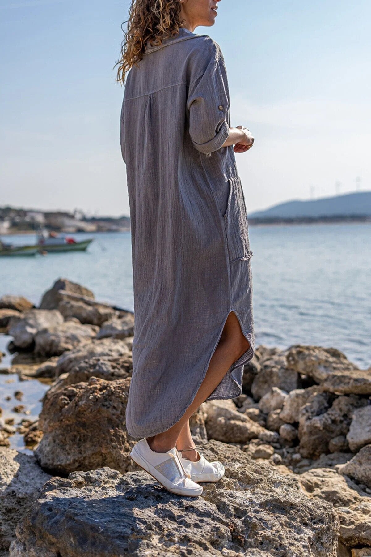 Bohemian Linen Dress,Half Buttoned,Pocket Dress,Boho Style,Summer Dres puresunlady Bohemian Linen Dress,Half Buttoned,Pocket Dress,Boho Style,Summer Dres puresunlady