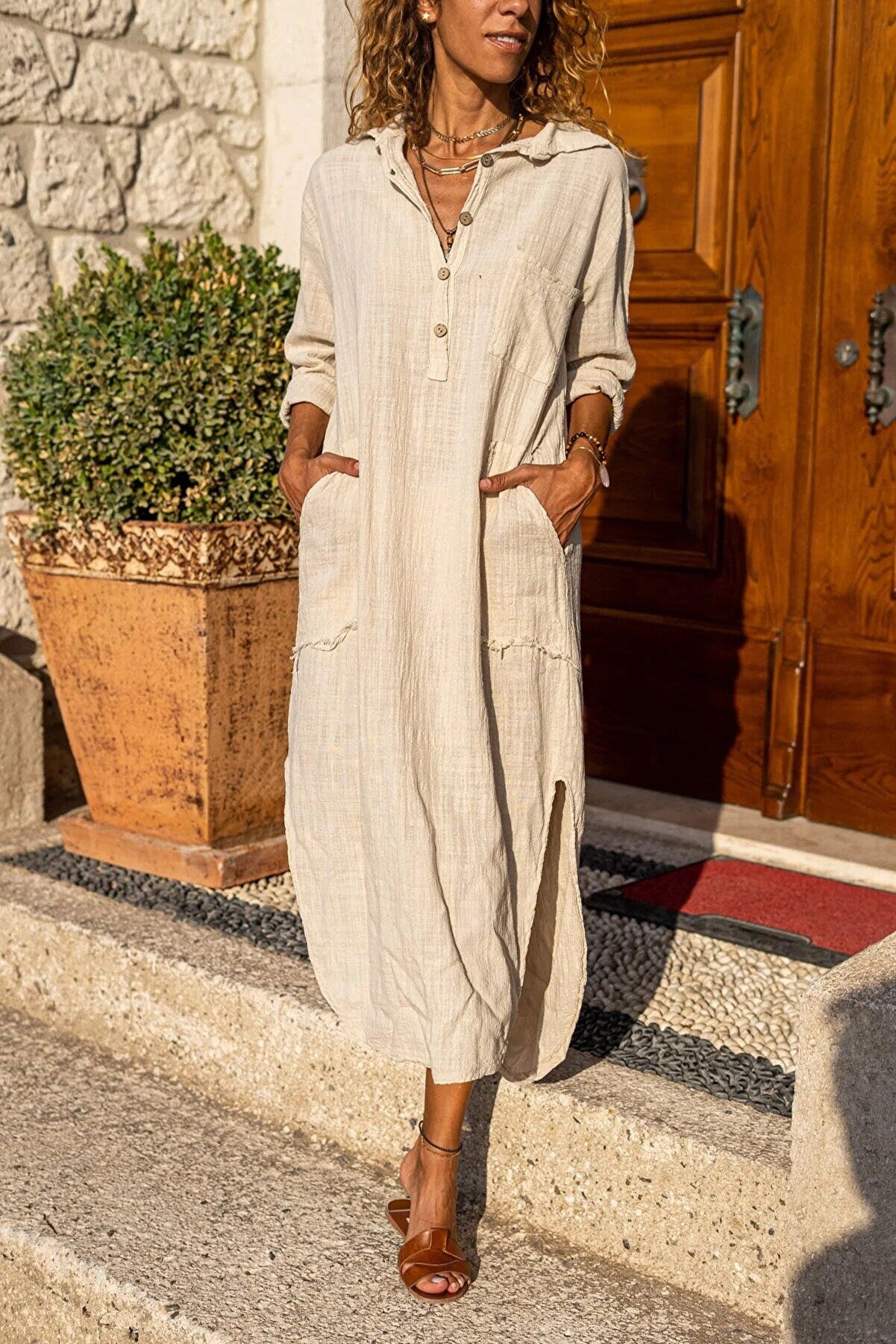 Bohemian Linen Dress,Half Buttoned,Pocket Dress,Boho Style,Summer Dres puresunlady Bohemian Linen Dress,Half Buttoned,Pocket Dress,Boho Style,Summer Dres puresunlady