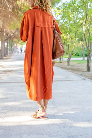 Vintage Linen Bat Sleeve Loose Pocket Shirt Dress Long Sleeve, Polo Collared Dress, Button Down Dress, Casual Dress,Vintage Dress,Maxi Dress