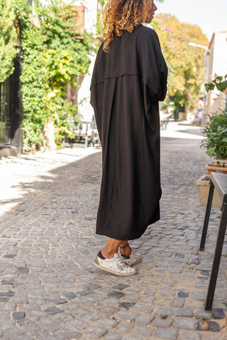Vintage Linen Bat Sleeve Loose Pocket Shirt Dress Long Sleeve, Polo Collared Dress, Button Down Dress, Casual Dress,Vintage Dress,Maxi Dress