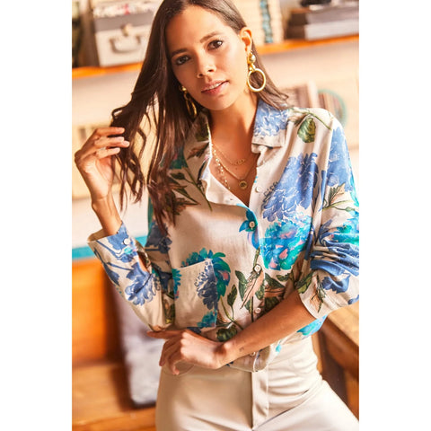 Oval Bat Oversize Linen Viscose Woman Blouse With Pocket,Vintage Blouse,Floral Pattern Blouse, Gift For Her, Collar Blouse,Boho Blouse 27