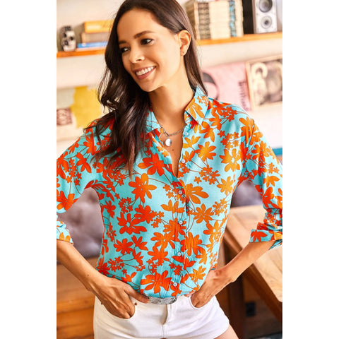 Floral Pattern Vintage Cotton Woman Blouse, White Blouse Vintage, Floral Pattern Blouse,Gift For Her,Collar Blouse,Cotton Blouse,Boho Blouse 3