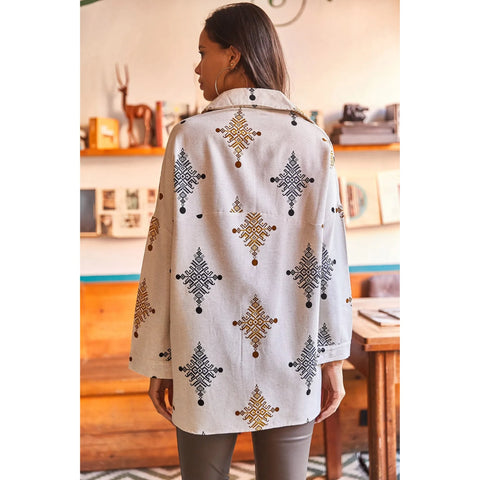 Oval Bat Oversize Linen Viscose Woman Blouse With Pocket,Vintage Blouse,Floral Pattern Blouse, Gift For Her, Collar Blouse,Boho Blouse 27