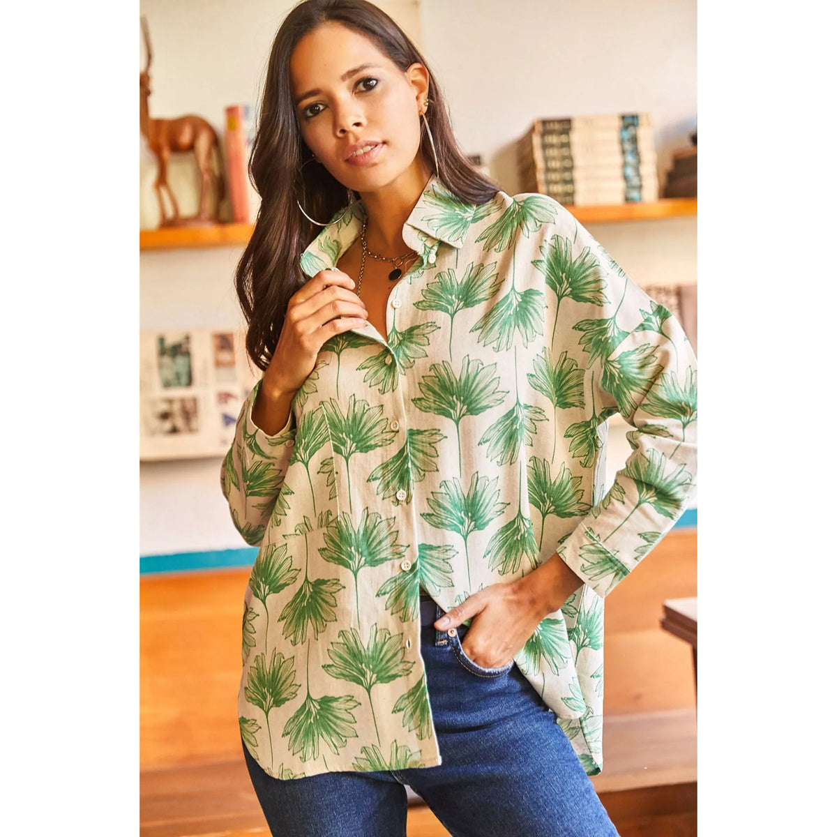 Oval Bat Oversize Linen Viscose Woman Blouse With Pocket,Vintage Blouse,Floral Pattern Blouse, Gift For Her, Collar Blouse,Boho Blouse 27
