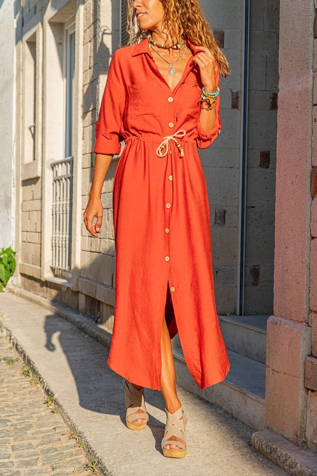 Linen Waist Pleated Straw Belt Vintage Shirt Dress,With Pocket Short S puresunlady Linen Waist Pleated Straw Belt Vintage Shirt Dress,With Pocket Short S puresunlady